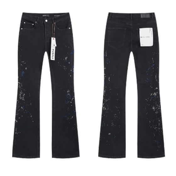 Black Flared Denim Jeans with Multicolor Paint Splatter